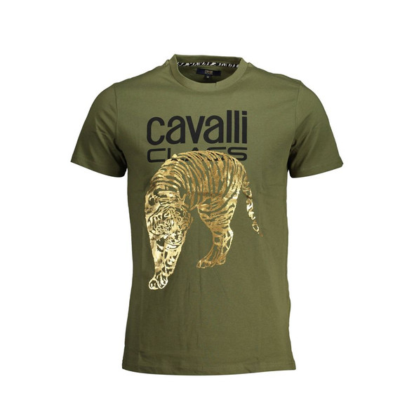 Cavalli Class Green Cotton Men T-Shirt CA-37645 Cavalli Class Green Cotton Men T-Shirt CA-37645
