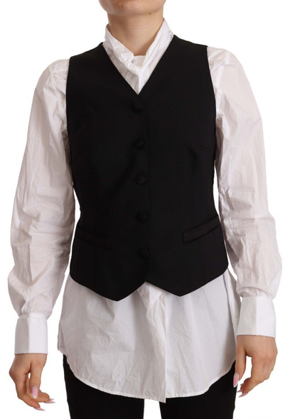 Black Button Down Sleeveless Vest Viscose Top Black Button Down Sleeveless Vest Viscose Top