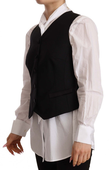 Black Button Down Sleeveless Vest Viscose Top Black Button Down Sleeveless Vest Viscose Top