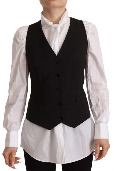 Dolce & Gabbana Black Button Down Sleeveless Vest Polyester Top Dolce & Gabbana Black Button Down Sleeveless Vest Polyester Top