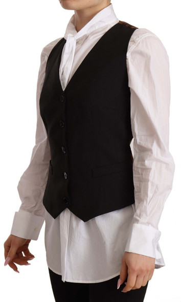 Black Button Down Sleeveless Vest Polyester Top Black Button Down Sleeveless Vest Polyester Top