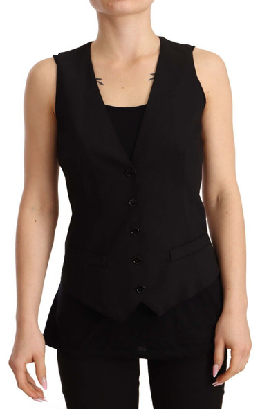 Black Button Down Sleeveless Vest Wool Top Black Button Down Sleeveless Vest Wool Top