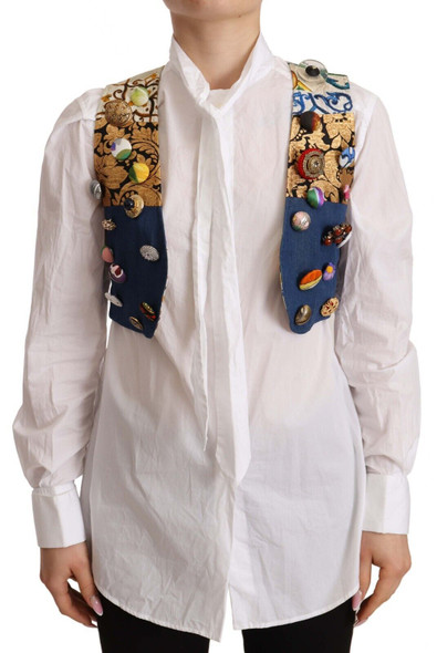 Dolce & Gabbana Multicolor Embellished Waist Coat Cotton Top Dolce & Gabbana Multicolor Embellished Waist Coat Cotton Top