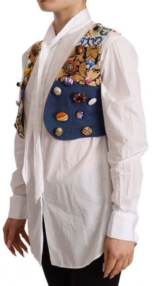 Dolce & Gabbana Multicolor Embellished Waist Coat Cotton Top Dolce & Gabbana Multicolor Embellished Waist Coat Cotton Top