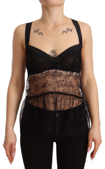 Dolce & Gabbana Black Silk Lace Babydoll Nylon Lingerie Top Dolce & Gabbana Black Silk Lace Babydoll Nylon Lingerie Top