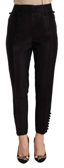 Black Button Embellished Cropped High Waist Pants Black Button Embellished Cropped High Waist Pants