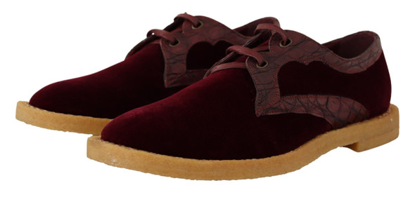 Dolce & Gabbana Bordeaux Velvet Exotic Leather Shoes Dolce & Gabbana Bordeaux Velvet Exotic Leather Shoes