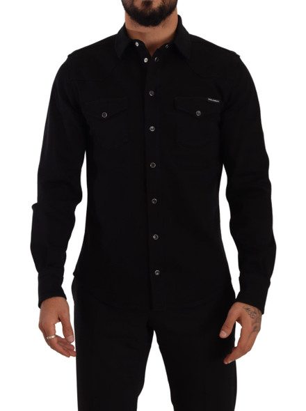 Dolce & Gabbana Black Slim Cotton Denim Stretch Shirt Dolce & Gabbana Black Slim Cotton Denim Stretch Shirt