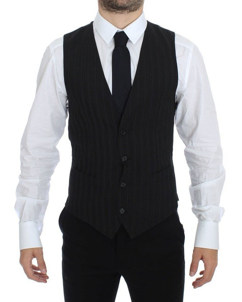 Dolce & Gabbana Black Striped Stretch Dress Vest Gilet Dolce & Gabbana Black Striped Stretch Dress Vest Gilet