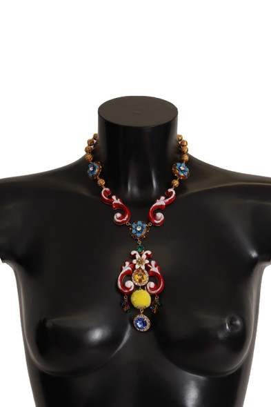 Gold Brass Carretto Sicily Statement Crystal Chain Necklace Gold Brass Carretto Sicily Statement Crystal Chain Necklace