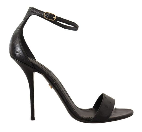 Dolce & Gabbana Black Ostrich Ankle Strap Heels Sandals Shoes Dolce & Gabbana Black Ostrich Ankle Strap Heels Sandals Shoes