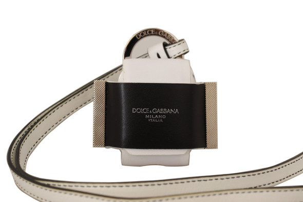 White Black Leather Strap Silver Metal Logo Airpods Case White Black Leather Strap Silver Metal Logo Airpods Case