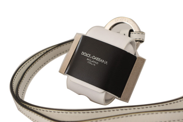 Dolce & Gabbana White Black Leather Strap Silver Metal Logo Airpods Case Dolce & Gabbana White Black Leather Strap Silver Metal Logo Airpods Case