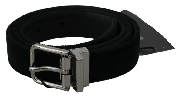 Dolce & Gabbana Black Velvet Leather Silver Buckle Belt Dolce & Gabbana Black Velvet Leather Silver Buckle Belt