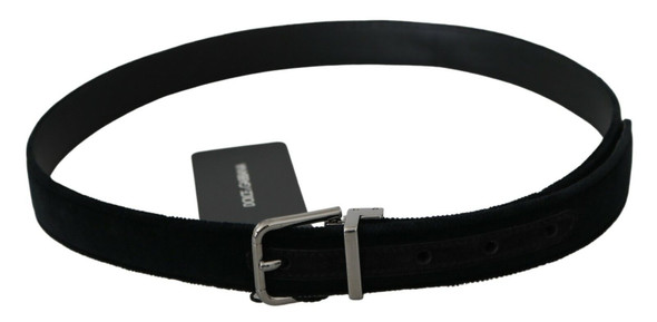 Dolce & Gabbana Black Velvet Leather Silver Buckle Belt Dolce & Gabbana Black Velvet Leather Silver Buckle Belt