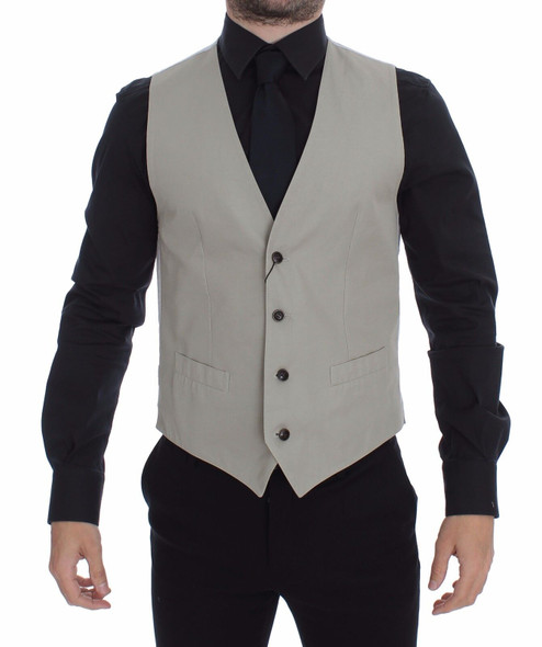 Dolce & Gabbana Beige Silk Blend Dress Formal Vest Gilet Dolce & Gabbana Beige Silk Blend Dress Formal Vest Gilet