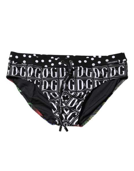 Dolce & Gabbana Black Floral Logo Beachwear Men Brief Swimwear Dolce & Gabbana Black Floral Logo Beachwear Men Brief Swimwear