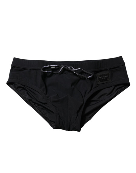 Dolce & Gabbana Black Logo Plaque Men Beachwear Brief Swimwear Dolce & Gabbana Black Logo Plaque Men Beachwear Brief Swimwear