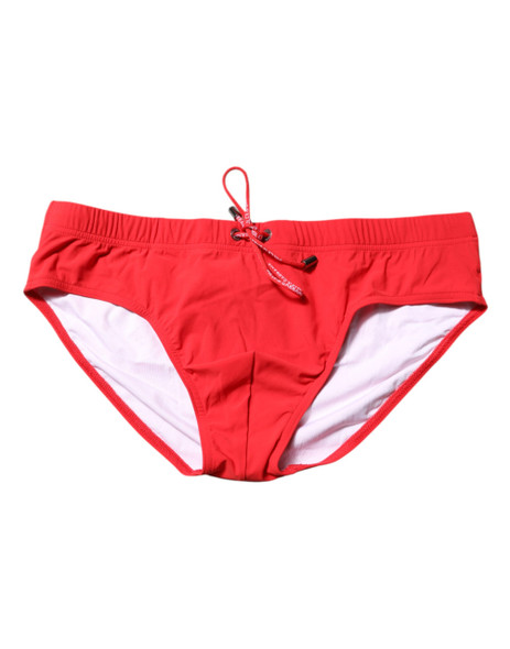 Dolce & Gabbana Red Logo Waist Men Beachwear Brief Swimwear Dolce & Gabbana Red Logo Waist Men Beachwear Brief Swimwear