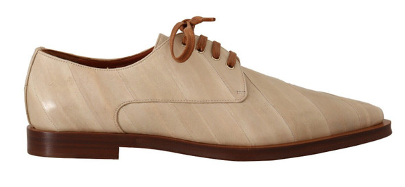 Dolce & Gabbana White Eel Leather Lace Up Formal Flats Shoes Dolce & Gabbana White Eel Leather Lace Up Formal Flats Shoes