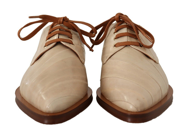 Dolce & Gabbana White Eel Leather Lace Up Formal Flats Shoes Dolce & Gabbana White Eel Leather Lace Up Formal Flats Shoes