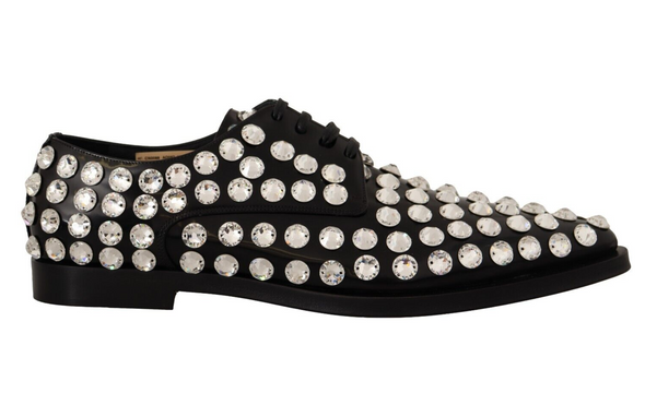 Dolce & Gabbana Black Leather Crystals Lace Up Formal Shoes Dolce & Gabbana Black Leather Crystals Lace Up Formal Shoes