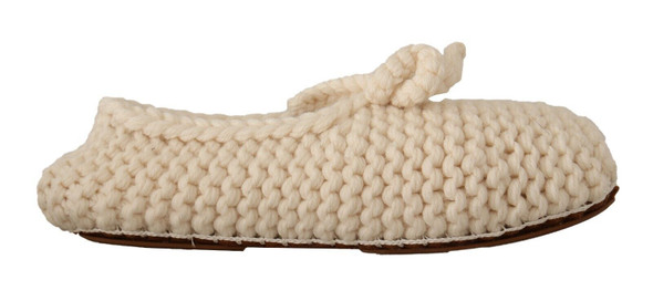 Dolce & Gabbana White Slip On Ballerina Flats Wool Knit Shoes Dolce & Gabbana White Slip On Ballerina Flats Wool Knit Shoes