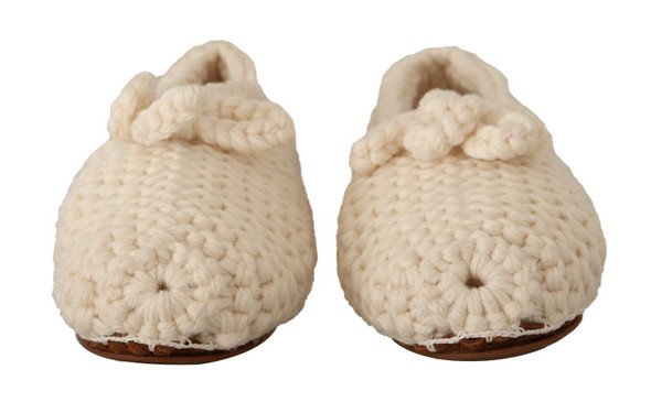 White Slip On Ballerina Flats Wool Knit Shoes White Slip On Ballerina Flats Wool Knit Shoes