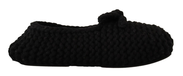 Dolce & Gabbana Black Slip On Ballerina Flats Wool Knit Shoes Dolce & Gabbana Black Slip On Ballerina Flats Wool Knit Shoes