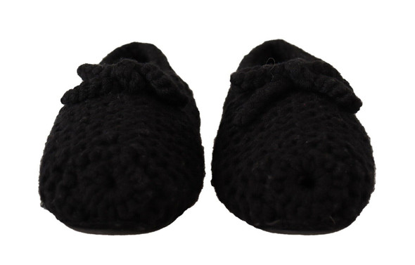 Black Slip On Ballerina Flats Wool Knit Shoes Black Slip On Ballerina Flats Wool Knit Shoes