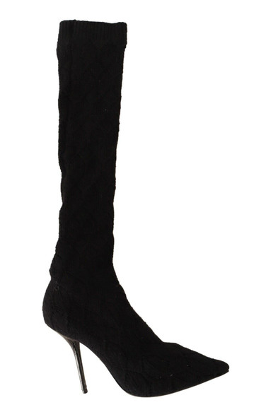 Dolce & Gabbana Black Stretch Socks Knee High Booties Shoes LA9669 Dolce & Gabbana Black Stretch Socks Knee High Booties Shoes LA9669