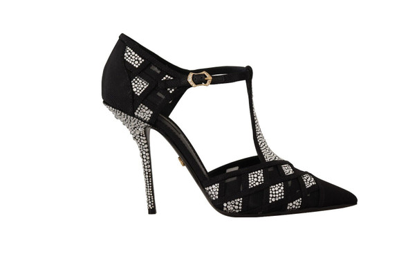 Dolce & Gabbana Black Crystals T-strap Heels Pumps Shoes Dolce & Gabbana Black Crystals T-strap Heels Pumps Shoes