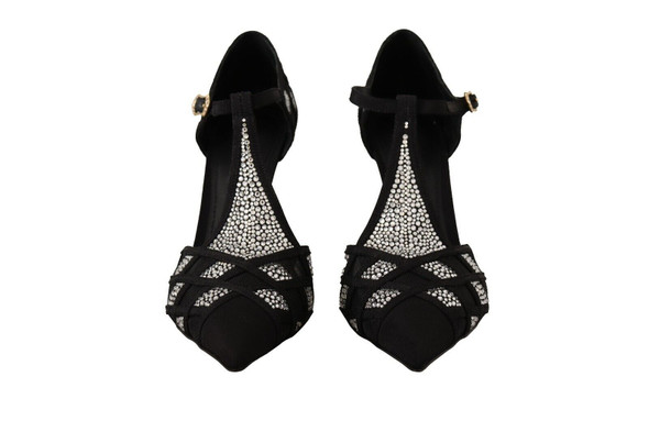 Dolce & Gabbana Black Crystals T-strap Heels Pumps Shoes Dolce & Gabbana Black Crystals T-strap Heels Pumps Shoes
