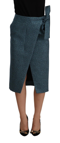Koonhor Blue High Waist Pencil Straight Wrap Style Skirt Koonhor Blue High Waist Pencil Straight Wrap Style Skirt