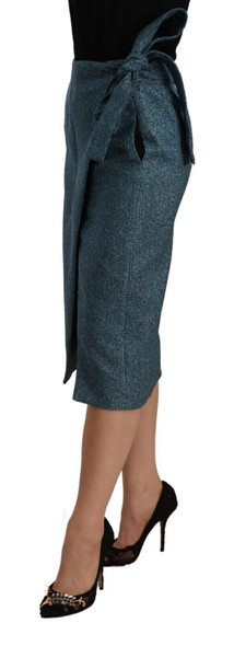 Koonhor Blue High Waist Pencil Straight Wrap Style Skirt Koonhor Blue High Waist Pencil Straight Wrap Style Skirt
