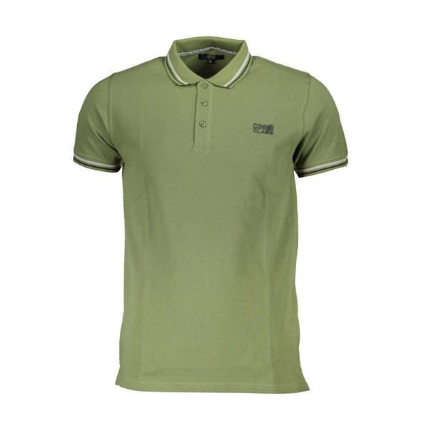Cavalli Class Green Cotton Men Polo Shirt Cavalli Class Green Cotton Men Polo Shirt
