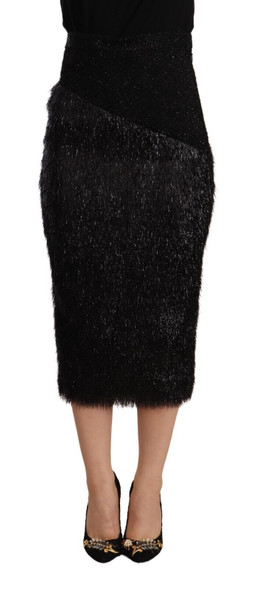 Black Tinsel High Waist Pencil Midi Viscose Skirt Black Tinsel High Waist Pencil Midi Viscose Skirt