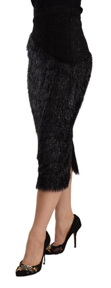 Black Tinsel High Waist Pencil Midi Viscose Skirt Black Tinsel High Waist Pencil Midi Viscose Skirt
