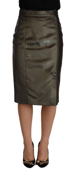 Metallic Gray High Waist Pencil Midi Skirt Metallic Gray High Waist Pencil Midi Skirt
