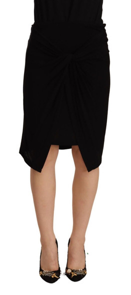PLEIN SUD Black High Waist Pencil Knee Length Viscose Skirt PLEIN SUD Black High Waist Pencil Knee Length Viscose Skirt