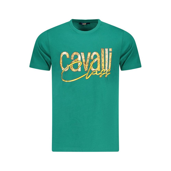 Cavalli Class Green Cotton Men T-Shirt CA-36603 Cavalli Class Green Cotton Men T-Shirt CA-36603