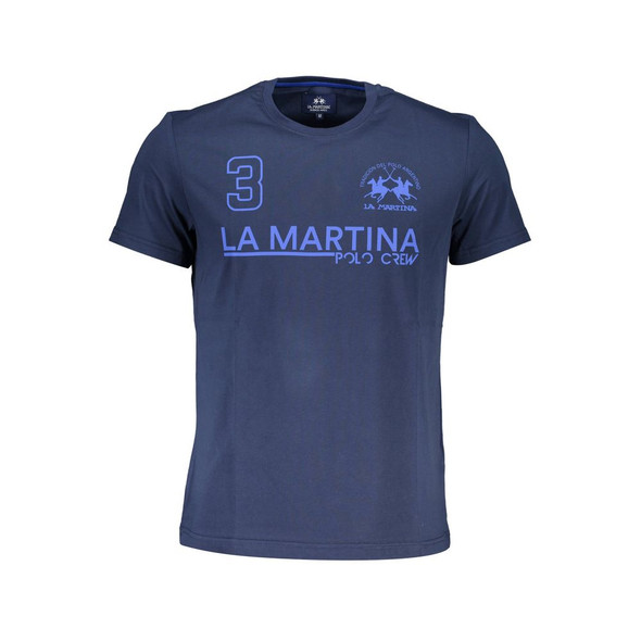 La Martina Blue Cotton Men T-Shirt LA-37941 La Martina Blue Cotton Men T-Shirt LA-37941