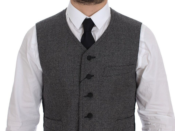 Dolce & Gabbana Gray Cotton Blend Logo Vest Gilet Weste Dolce & Gabbana Gray Cotton Blend Logo Vest Gilet Weste
