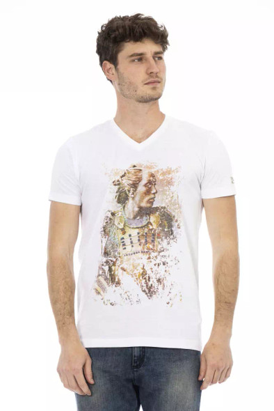 Trussardi Action White Cotton Men's V-Neck T-Shirt TR-22832 Trussardi Action White Cotton Men's V-Neck T-Shirt TR-22832