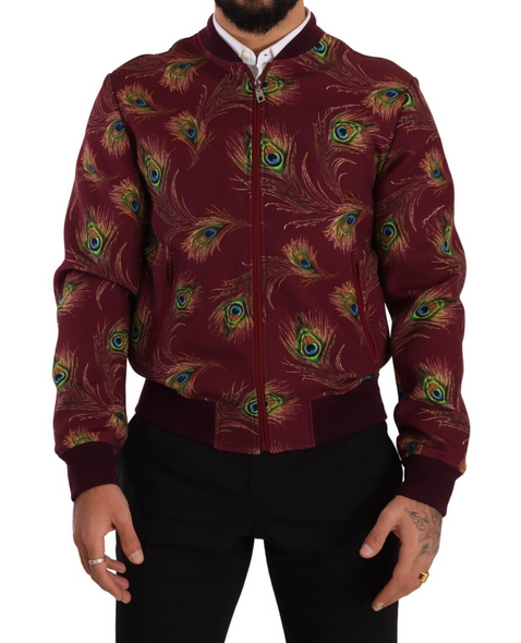 Dolce & Gabbana Red Peacock Polyester Stretch Full Zip Jacket Dolce & Gabbana Red Peacock Polyester Stretch Full Zip Jacket