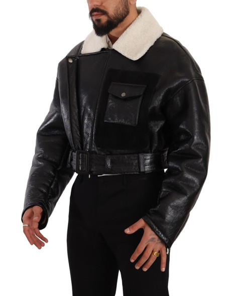 Black Leather Shearling Biker Coat Jacket Black Leather Shearling Biker Coat Jacket