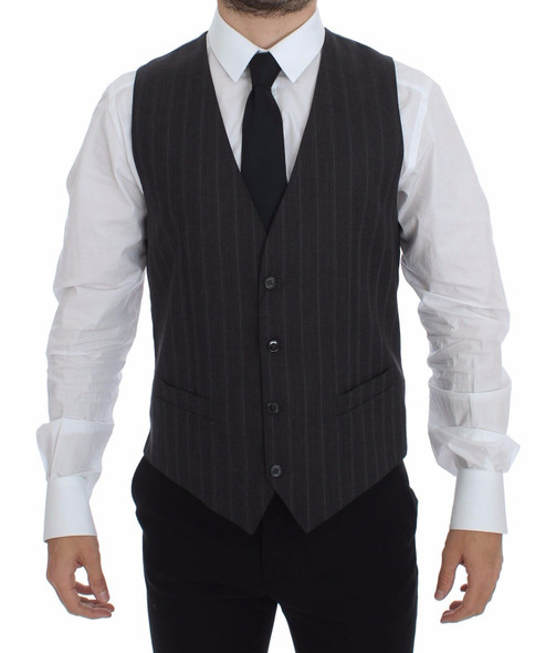 Gray Striped Wool Logo Vest Gilet Weste Gray Striped Wool Logo Vest Gilet Weste