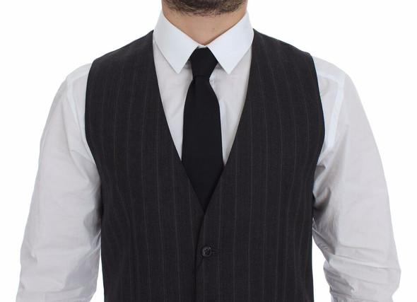 Gray Striped Wool Logo Vest Gilet Weste Gray Striped Wool Logo Vest Gilet Weste