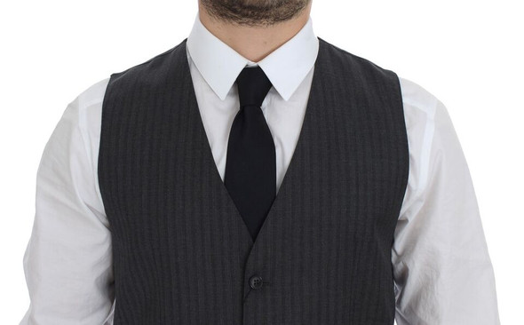 Dolce & Gabbana Black Striped Wool Single Breasted Vest Dolce & Gabbana Black Striped Wool Single Breasted Vest