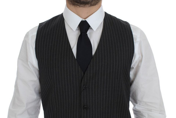 Dolce & Gabbana Gray Striped Wool Single Breasted Vest Dolce & Gabbana Gray Striped Wool Single Breasted Vest